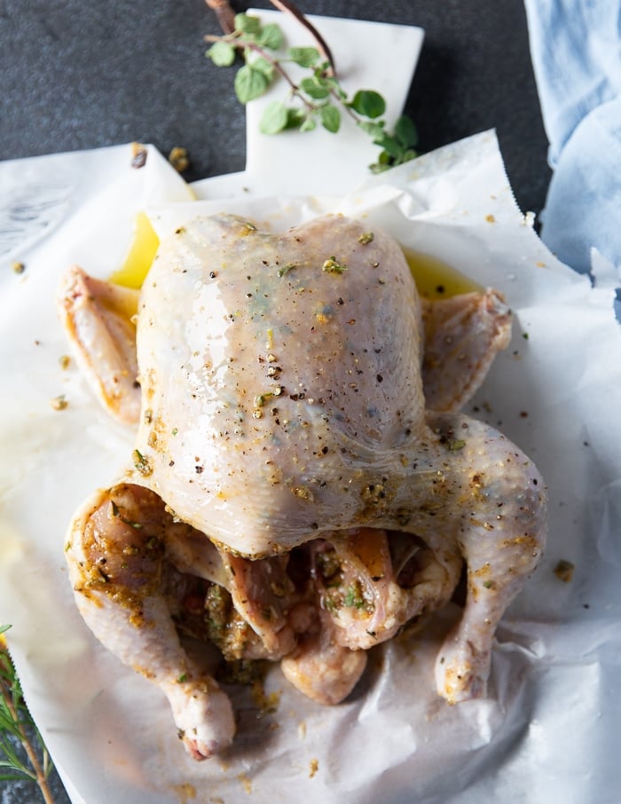 whole chicken well marinated inside out and ready to air fry