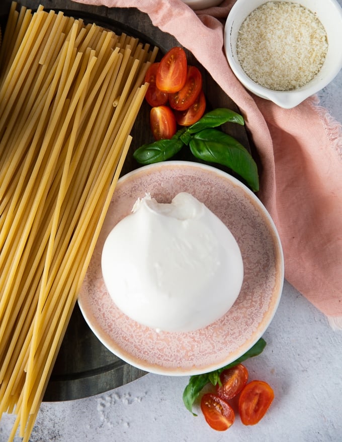 A plate of burrata cheese 