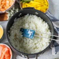 A pot of cooked sushi rice