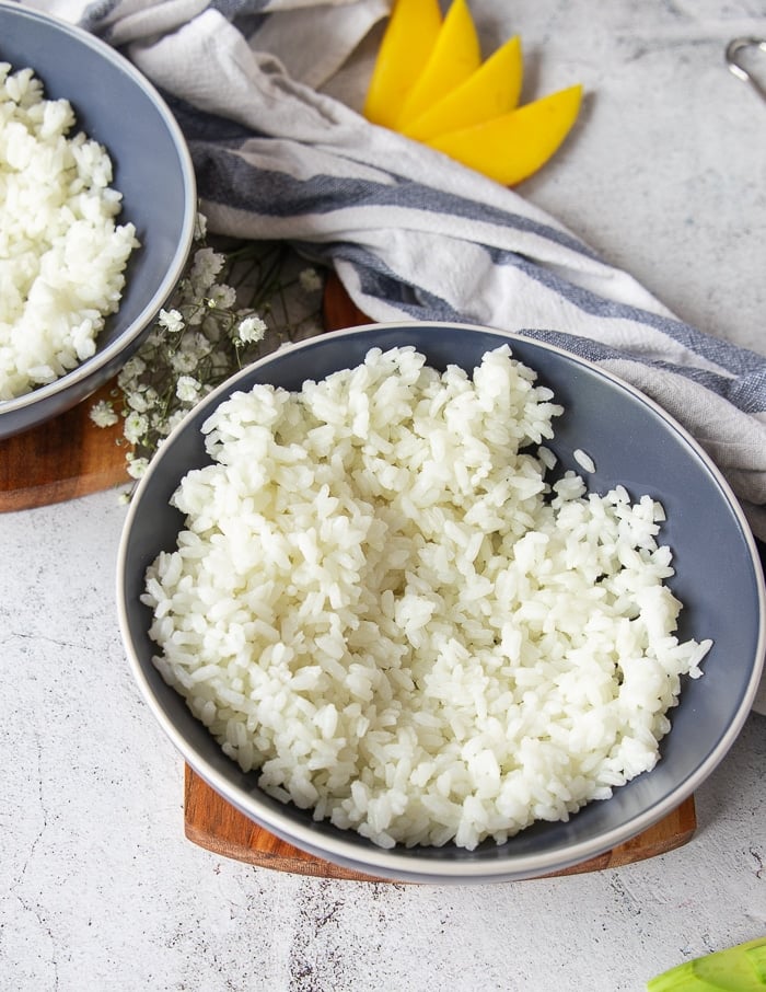 A sushi bowl with sushi rice at the bottom