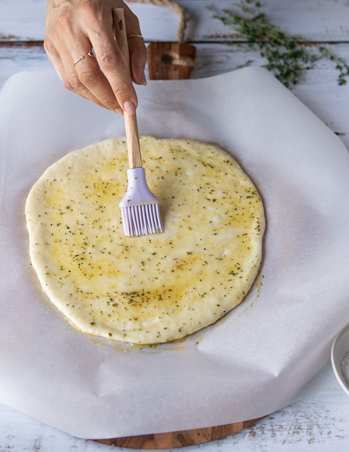 crust spread with garlic and olive oil mixture.