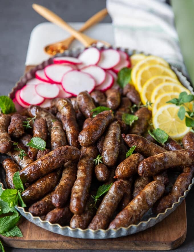 close up of fully cooked sausage links showing how golden they are