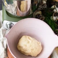 Monkey bread dough ready and placed in a bowl to rise. Close up showing the texture of the dough