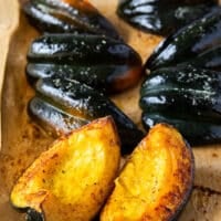 Out of the oven golden roasted acorn squash