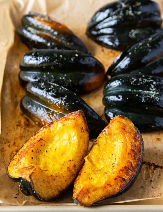 Out of the oven golden roasted acorn squash