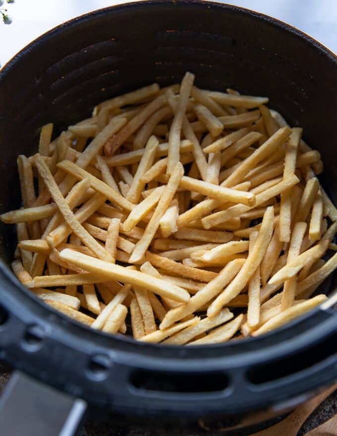 golden crispy and delicious french fries prepared in the hot air fryer