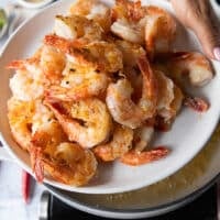 All the shrimp is seared and removed from the pan now to make the chili lime sauce