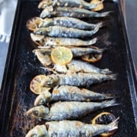 Baked sardines out of the oven cooked and ready