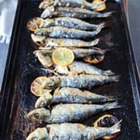 Baked sardines out of the oven cooked and ready