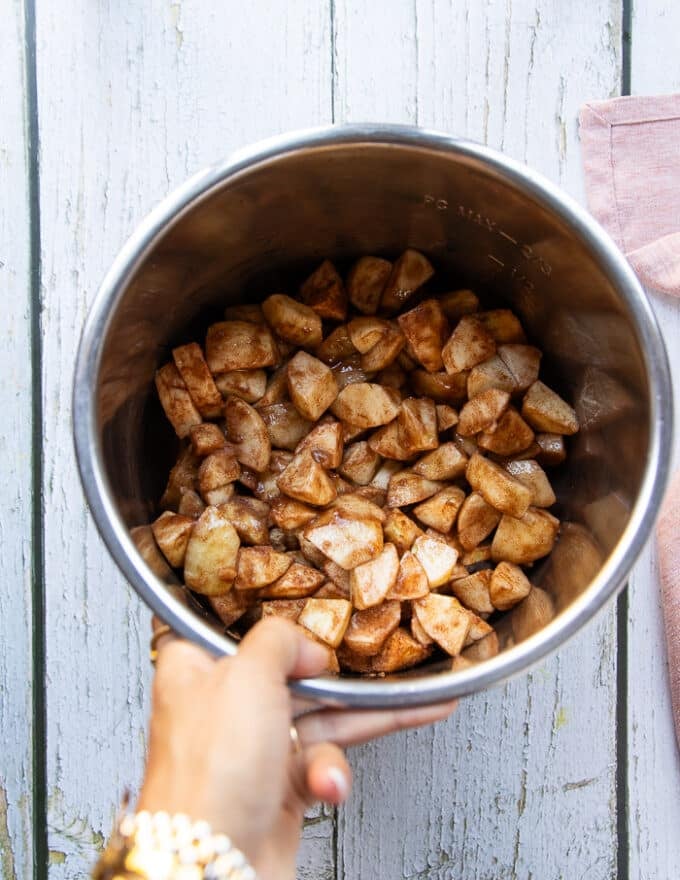 All apple butter ingredients added to the bowl of the instant pot