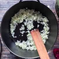 onion diced and cooked in butter in a large pot.