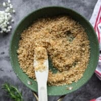 Golden and toasty garlic herb breadcrumbs in a skillet.