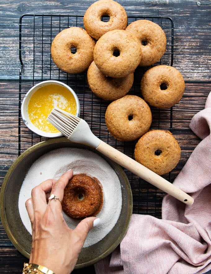the buttered donut is now dipped in cinnamon sugar bowl
