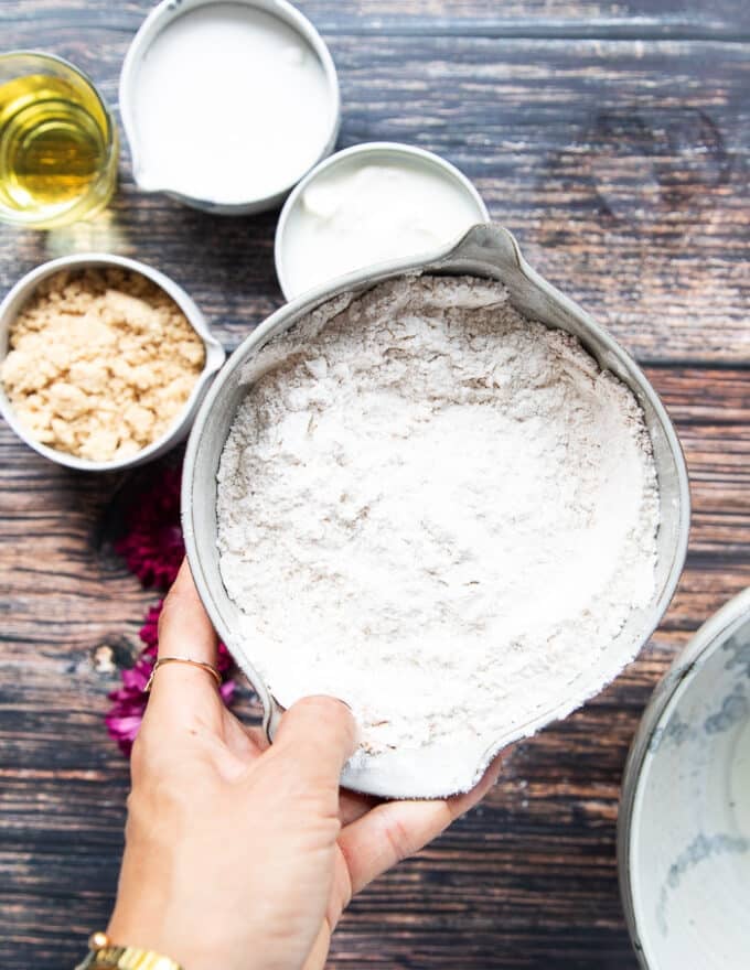 the dry ingredients ready and mixed in a smaller bowl