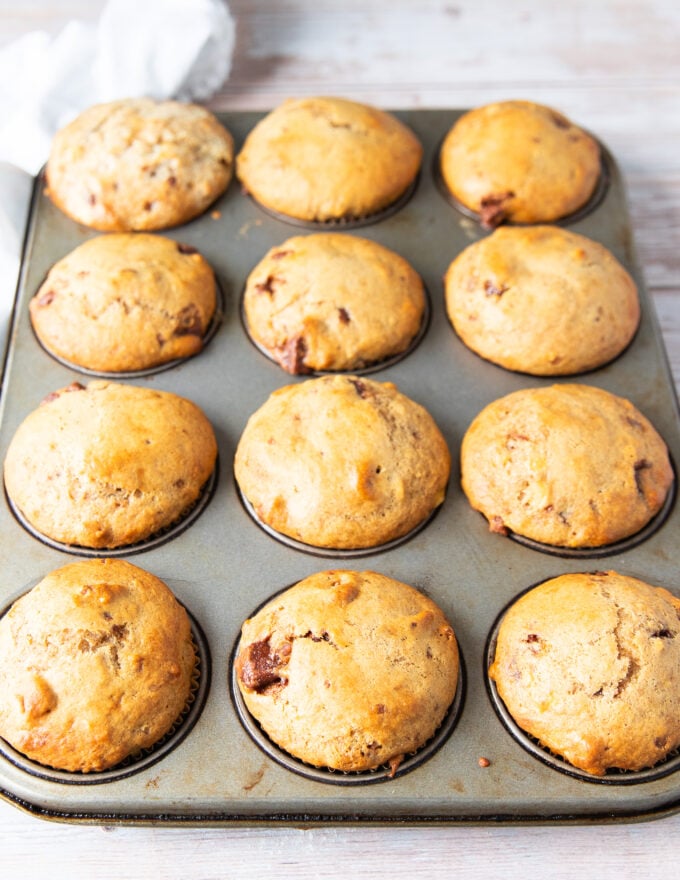 Beautiful banana bread muffins right out of the oven