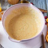 The orange cranberry batter mixed in the large bowl and ready for the cranberries