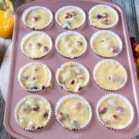 the batter divided among a standard size muffin pan lined with baking paper