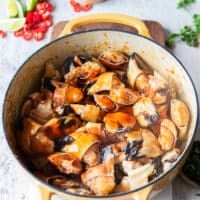 Crab Claws fully cooked in the pot which could be done in the oven or on the stove