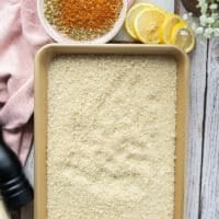 Panko crust ingredients for the fish fingers including panko bread crumbs, cajun seasoning and oregano