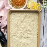 Panko crust ingredients for the fish fingers including panko bread crumbs, cajun seasoning and oregano