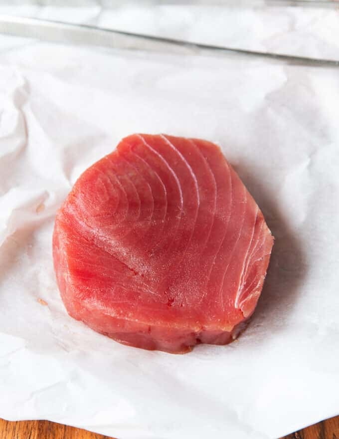 One piece of Ahi Tuna Steak fresh