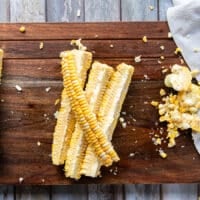 The half corn cut further in half so we have 4 pieces of corn ribs from each corn on the cob