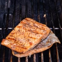 Perfectly grilled trout with grilled marks on both sides, crispy skin and succulent fish