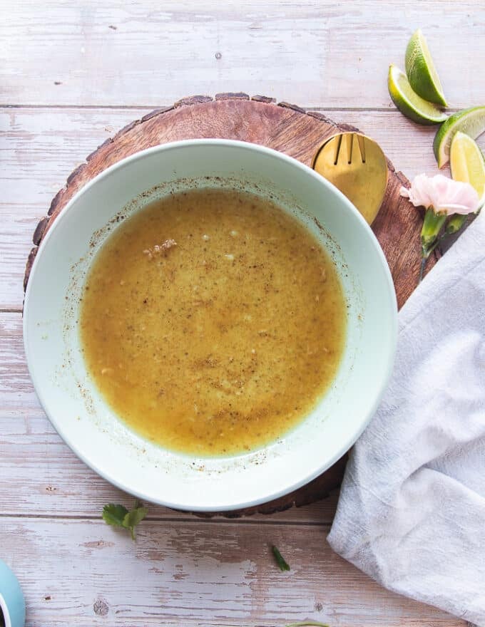 All the dressing ingredients added into a bowl and mixed until smooth