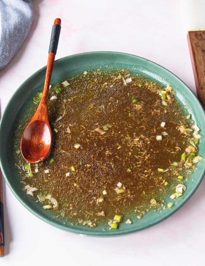 Ponzu sauce mixed together and ready on a plate 