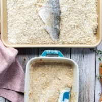 The coated fish fillets are now added over the panko dry mixture