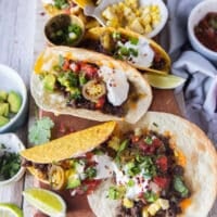 The ground beef tacos our of the oven and the topping are added on top according to your choice
