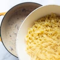 Cooked noodles in a pot