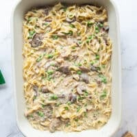 the noodles mixed into the post with the remaining ingredients and spread into a baking dish