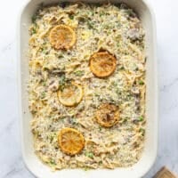 The topping added over the casserole and lemon slices too