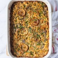 The tuna casserole out of the oven with golden tops and perfectly cooked