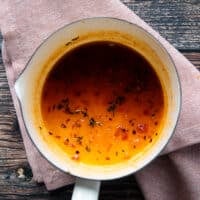 Honey and remaining seasoning is added to the pot and mixed. The honey glaze is now ready