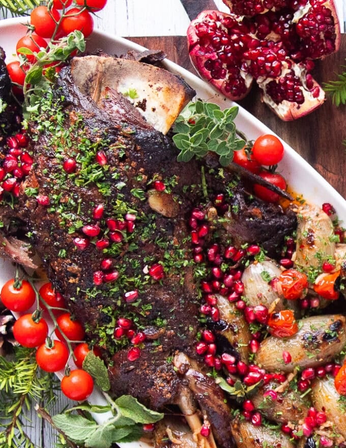 perfect roast lamb shoulder on a serving plate 