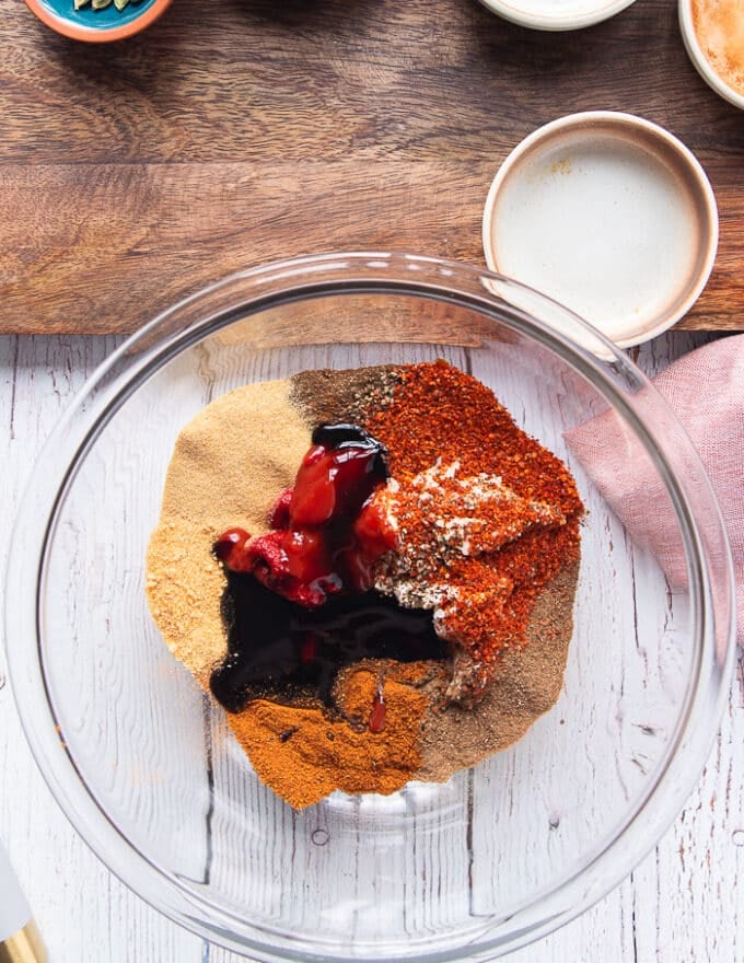 the lamb marinade added to a large bowl 