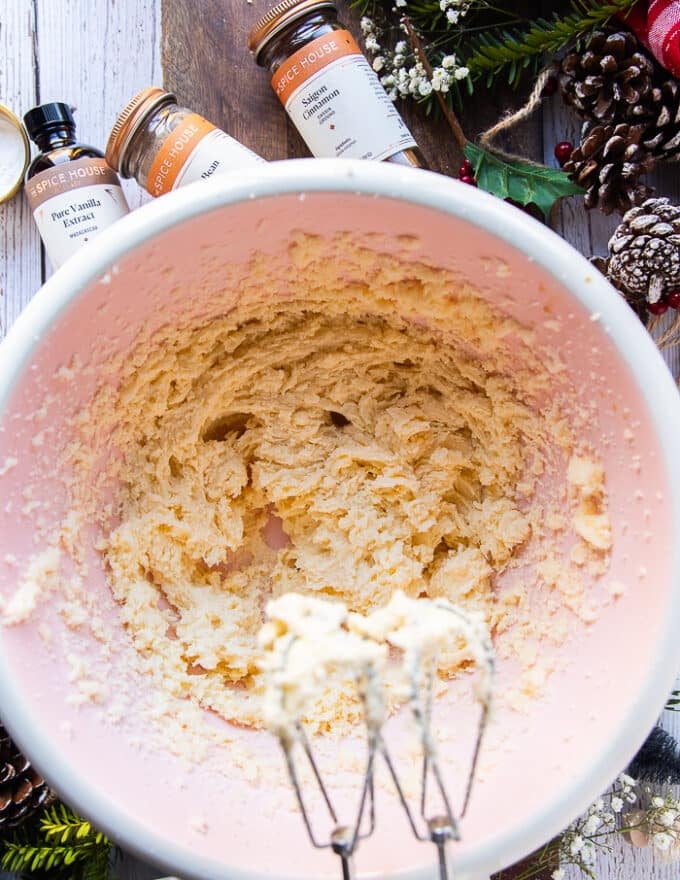 Fluffy mixture of sugar cookie dough when the egg and vanilla is added 