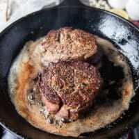Golden fillet mignon flipped on the other side to show the golden crust