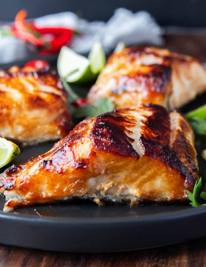 side view of a miso black cod cooked perfectly showing the sides and even browning of the miso marinade.