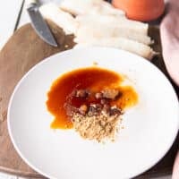 A plate with the marinade ingredients all thrown in