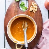 The satay sauce recipe ready in the pot after whisking for just a few minutes