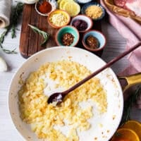 Onions caramelized and golden on a skillet