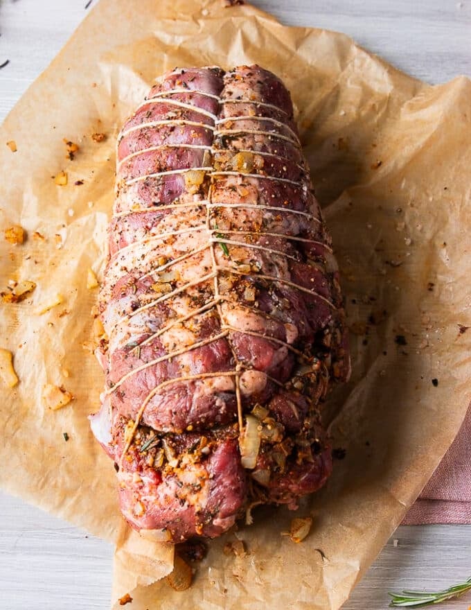 The process is repeated until all the lamb is tied up