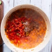 the fire roasted tomatoes along with homemade cajun seasoning is added to the skillet
