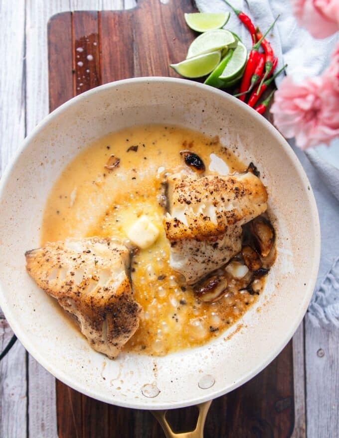 butter cubes added to the sauce pan to create the thick silky sauce 