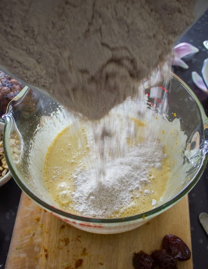 dry ingredients are added to the bowl