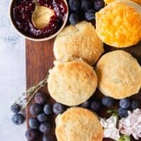 Mayonnaise biscuits out of the oven on a wooden board