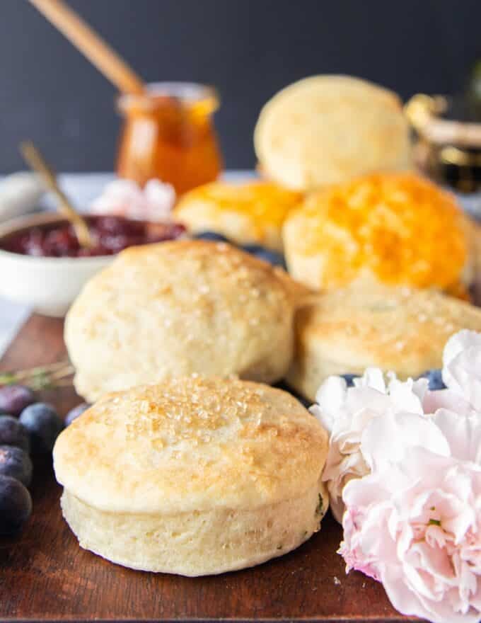 Close up of stack of mayo biscuits showing the height